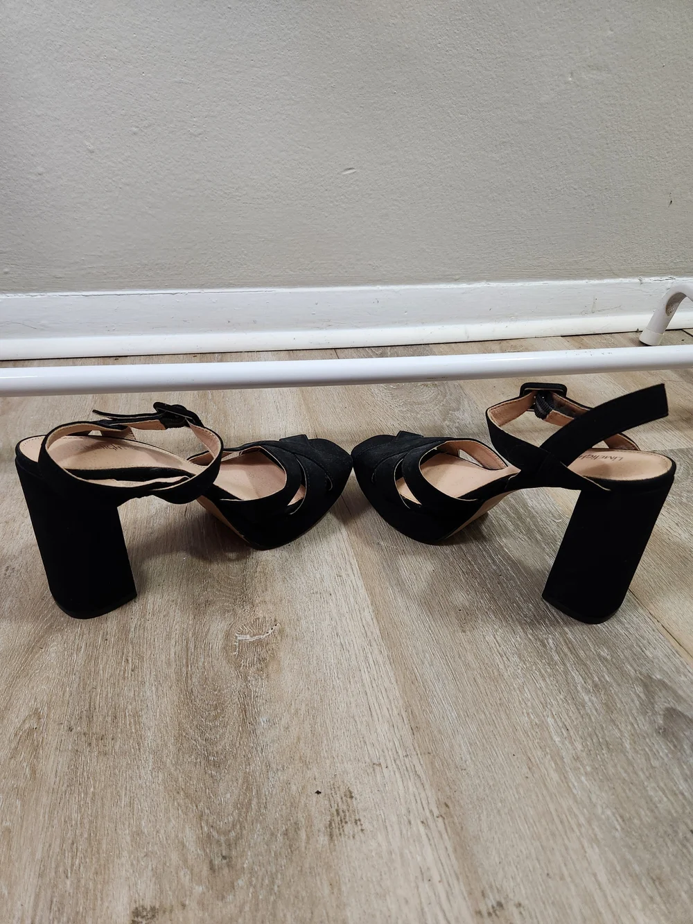 Black Suede Strappy Platform Heels